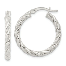 Load image into Gallery viewer, Sterling Silver Polished Twisted Rope Hoop Earrings
