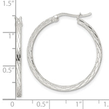 Load image into Gallery viewer, Sterling Silver Diamond Pattern Hoop Earrings

