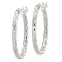 Load image into Gallery viewer, Sterling Silver Diamond Pattern Oval Hoop Earrings
