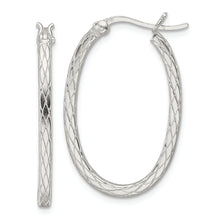 Load image into Gallery viewer, Sterling Silver Diamond Pattern Oval Hoop Earrings

