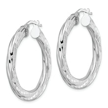 Load image into Gallery viewer, Sterling Silver Rhodium-plated 3x33mm D/C Twisted Tube Hoop Earrings
