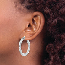 Load image into Gallery viewer, Sterling Silver Rhodium-plated 3x33mm D/C Twisted Tube Hoop Earrings
