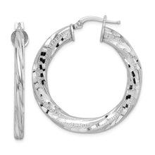Load image into Gallery viewer, Sterling Silver Rhodium-plated 3x33mm D/C Twisted Tube Hoop Earrings
