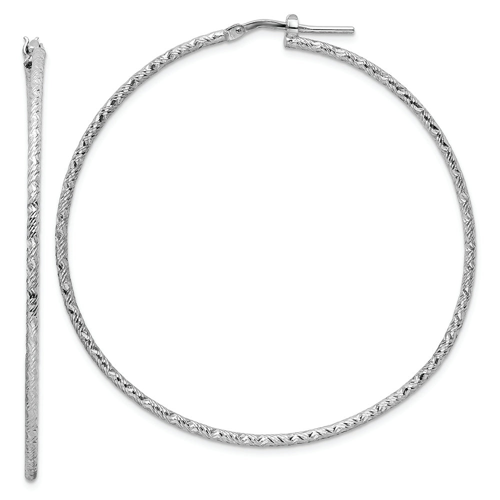 Sterling Silver Rhod-plated Polished Diamond-cut 1.5mm Tube Hoop Earrings