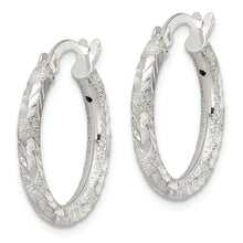 Load image into Gallery viewer, Sterling Silver Polished and Laser Diamond-cut Hoop Earrings
