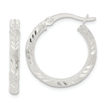 Load image into Gallery viewer, Sterling Silver Polished and Laser Diamond-cut Hoop Earrings
