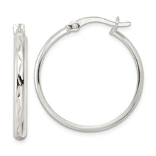 Load image into Gallery viewer, Sterling Silver Polished and Diamond-cut Circle Hoop Earrings
