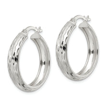 Load image into Gallery viewer, Sterling Silver Polished Diamond-cut 5x25mm Hoop Earrings
