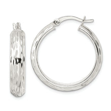 Load image into Gallery viewer, Sterling Silver Polished Diamond-cut 5x25mm Hoop Earrings
