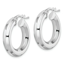 Load image into Gallery viewer, Sterling Silver Rhodium-plated 5x24mm Octagon Tube Hoop Earrings
