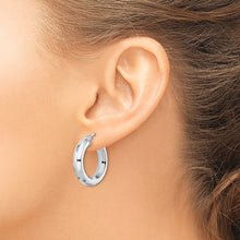 Load image into Gallery viewer, Sterling Silver Rhodium-plated 5x24mm Octagon Tube Hoop Earrings
