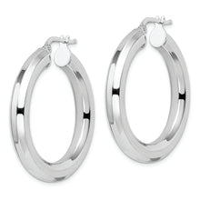 Load image into Gallery viewer, Sterling Silver Rhodium-plated 5x34mm Octagon Tube Hoop Earrings
