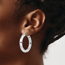 Load image into Gallery viewer, Sterling Silver Rhodium-plated 5x34mm Octagon Tube Hoop Earrings
