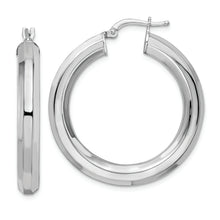 Load image into Gallery viewer, Sterling Silver Rhodium-plated 5x34mm Octagon Tube Hoop Earrings
