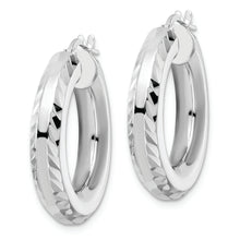 Load image into Gallery viewer, Sterling Silver Rhodium-plated 5x24mm D/C Octagon Tube Hoop Earrings
