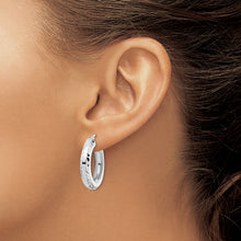 Load image into Gallery viewer, Sterling Silver Rhodium-plated 5x24mm D/C Octagon Tube Hoop Earrings
