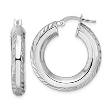 Load image into Gallery viewer, Sterling Silver Rhodium-plated 5x24mm D/C Octagon Tube Hoop Earrings
