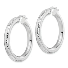 Load image into Gallery viewer, Sterling Silver Rhodium-plated 5x38mm D/C Octagon Tube Hoop Earrings
