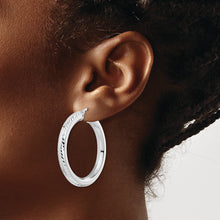 Load image into Gallery viewer, Sterling Silver Rhodium-plated 5x38mm D/C Octagon Tube Hoop Earrings
