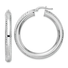 Load image into Gallery viewer, Sterling Silver Rhodium-plated 5x38mm D/C Octagon Tube Hoop Earrings
