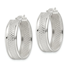 Load image into Gallery viewer, Sterling Silver Polished Textured 7.5x25mm Hoop Earrings
