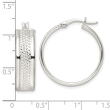 Load image into Gallery viewer, Sterling Silver Polished Textured 7.5x25mm Hoop Earrings

