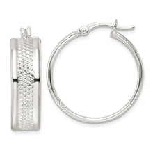Load image into Gallery viewer, Sterling Silver Polished Textured 7.5x25mm Hoop Earrings

