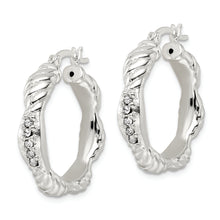 Load image into Gallery viewer, Sterling Silver CZ Twisted Scalloped Hoop Earrings
