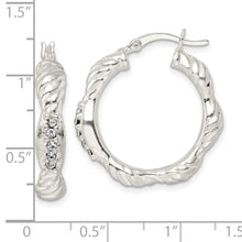 Load image into Gallery viewer, Sterling Silver CZ Twisted Scalloped Hoop Earrings
