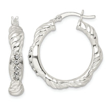 Load image into Gallery viewer, Sterling Silver CZ Twisted Scalloped Hoop Earrings
