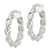 Load image into Gallery viewer, Sterling Silver Polished and Textured Twisted Circle Hoop Earrings
