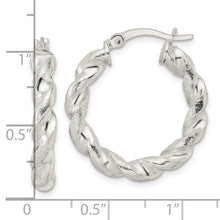 Load image into Gallery viewer, Sterling Silver Polished and Textured Twisted Circle Hoop Earrings
