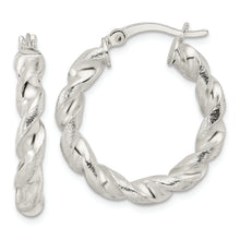 Load image into Gallery viewer, Sterling Silver Polished and Textured Twisted Circle Hoop Earrings
