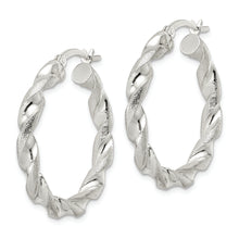Load image into Gallery viewer, Sterling Silver Polished and Textured Twisted Circle Hoop Earrings
