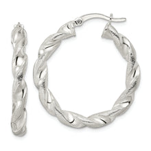 Load image into Gallery viewer, Sterling Silver Polished and Textured Twisted Circle Hoop Earrings
