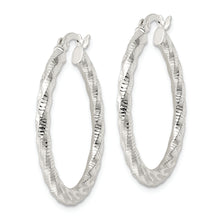 Load image into Gallery viewer, Sterling Silver Polished and Textured Twisted Hoop Earrings
