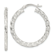 Load image into Gallery viewer, Sterling Silver Polished and Textured Twisted Hoop Earrings
