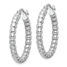 Load image into Gallery viewer, Sterling Silver Rhodium-plated Polished 3mm Beaded Hoop Earrings
