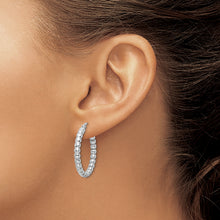 Load image into Gallery viewer, Sterling Silver Rhodium-plated Polished 3mm Beaded Hoop Earrings
