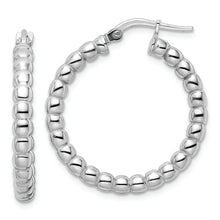 Load image into Gallery viewer, Sterling Silver Rhodium-plated Polished 3mm Beaded Hoop Earrings
