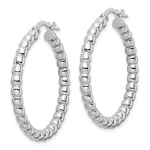 Load image into Gallery viewer, Sterling Silver Rhodium-plated Polished 3mm Beaded Hoop Earrings
