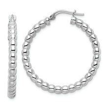 Load image into Gallery viewer, Sterling Silver Rhodium-plated Polished 3mm Beaded Hoop Earrings
