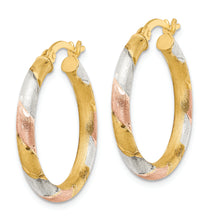 Load image into Gallery viewer, Sterling Silver Gold and Rose-tone Diamond-cut Circle Hoop Earrings
