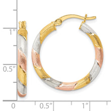 Load image into Gallery viewer, Sterling Silver Gold and Rose-tone Diamond-cut Circle Hoop Earrings
