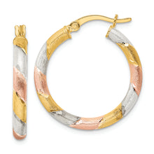 Load image into Gallery viewer, Sterling Silver Gold and Rose-tone Diamond-cut Circle Hoop Earrings
