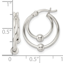 Load image into Gallery viewer, Sterling Silver Polished Double Circle Beaded Hoop Earrings
