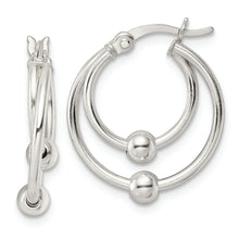 Load image into Gallery viewer, Sterling Silver Polished Double Circle Beaded Hoop Earrings

