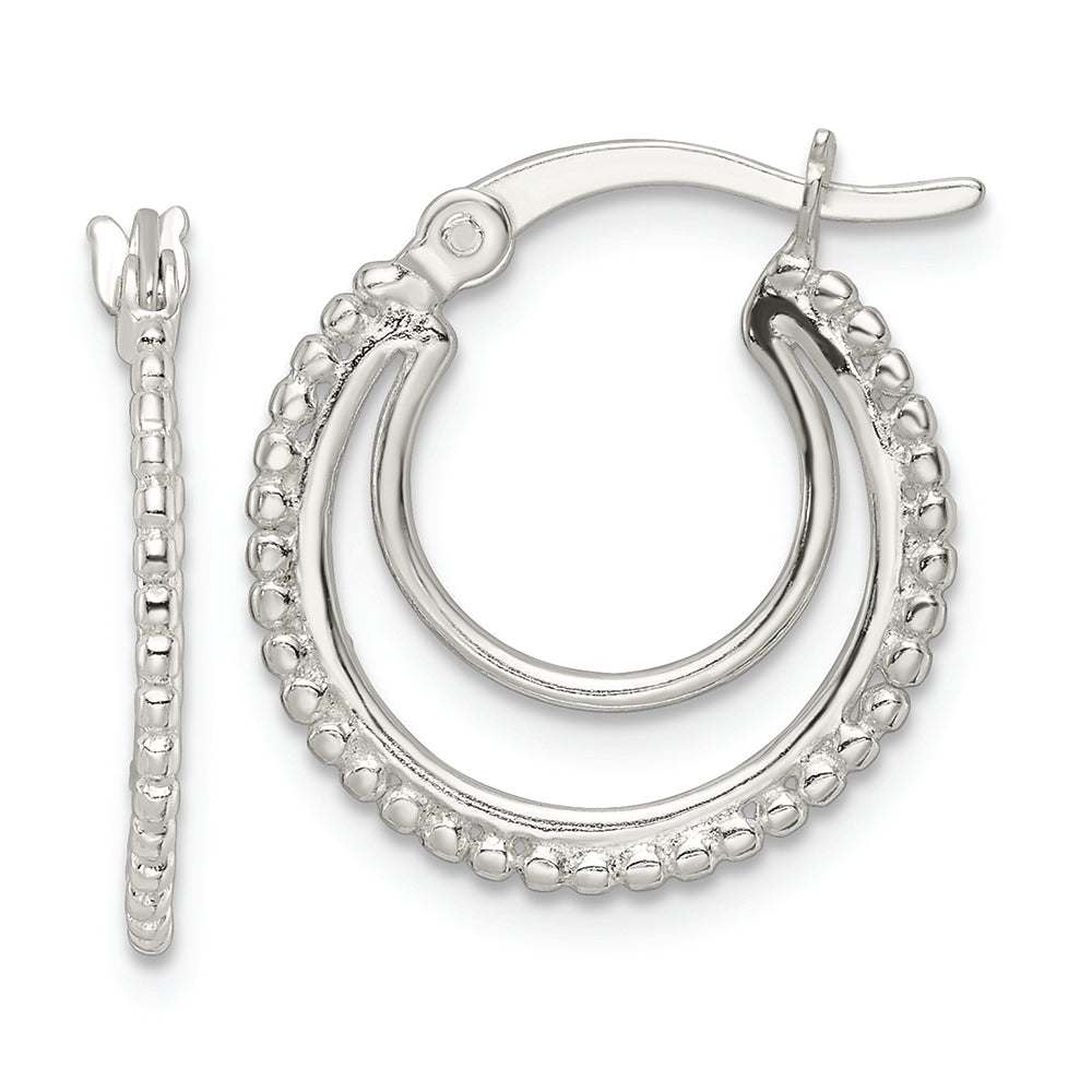 Sterling Silver Beaded Double Circle Hoop Earrings