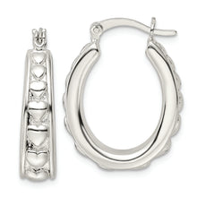 Load image into Gallery viewer, Sterling Silver Polished Heart Oval Hoop Earrings
