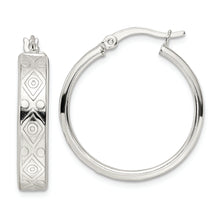 Load image into Gallery viewer, Sterling Silver Polished Design Circle Hoop Earrings
